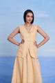 Butterscotch Linen V-Neck Vest and Maxi Skirt Set Yellow color