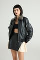 Aviar � Luxe Flight Leather Bomber Black color