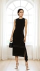 Edge-Stitch Asymmetric Midi Black color