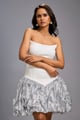 Strapless White Dress with Shimmer Ruched Bottom Silver color