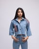 Cropped Denim Shirt With Multi-Colour Embellishments Blue color