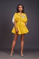 Lapel Collared Pleated Playsuit Yellow/White color