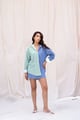 Half & Half Striped Shirt & Short Set Blue/Green color