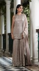 Mouse Sequins Sharara Set Light Brown color