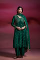 Chandramukhi Emerald Green Silk Anarkali Kurta Set Emrald green color