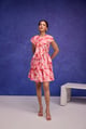 Red Aquarelle Print Silk Organza Ruffle Dress Red color