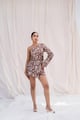 Brown Abstract Print Skort Brown/White color