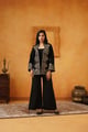Madhika Tweed Embroidered Jacket Set Black color