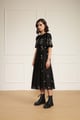 Black Silk Chanderi Floral Print A-Line Midi Dress - Arcvsh Pallavi Singh - Image 1