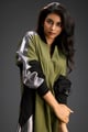 Olive Balloon Sleeve Midi Dress Green color