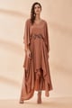 Molten Gold Embroidered Drape Dress Golden Nude color