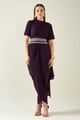 Purple Drape Saree Dress with Embellished Belt Purple color