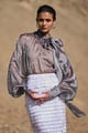 Pearl Embroidered Lam� Blouse Silver Grey color