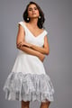 Off-Shoulder White Dress with Shimmer Ruffles Silver color