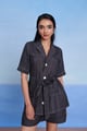 Graphite Linen Denim Front Tie Jacket & Shorts Set Grey color