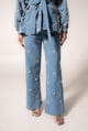 High-Waisted Hand-Embellished Denim Jeans Light Blue color