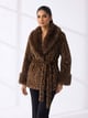 Faux Fur-Lapel Coat Brown color