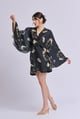 Nicola Black and Gold Flower Print Dress with Flowy Sleeves Black/Gold color