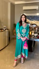 Jade Green Crepe Kashmiri-Phiran Kurta with Churidar and Matching Potli Jade Green color