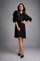 Black A-Line Dress With Shimmer Shoulders And Three-Quarter Sleeves Black color