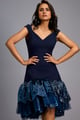 Off-Shoulder Navy Blue Dress with Shimmer Ruffles Navy Blue color