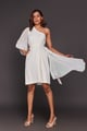One Shoulder Dress with Belt White color