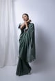 Forest Green Saree with Silver Blouse Green color
