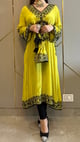 Ochre Kashmiri-Phiran Kurta with Churidar and Matching Potli Yellow Ochre color