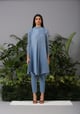 Crushed Sleeves Kurti Set Blue color