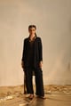 Overlap Collar Foil Tunic Set Black color