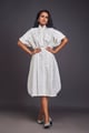 Pleated Oversized Shirt Dress with Patchwork White White color