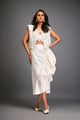 Floral Applique Cropped Top with Asymmetric Ruched Skirt White color
