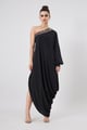 Black Embellished Cowl Draped Dress Black color