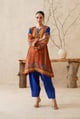 Saanjh Crepe Printed Matching Set Orange/Blue color