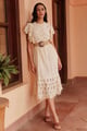 Creme Guipure and Eyelet Lace Midi Dress Cream color