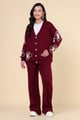 Big Floral Embroidered Co-Ord Set Maroon color