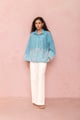 Blue Cotton Floral Print Button-Down Shirt - LABEL NAARITI - Image 1