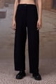 Black Textured Poly Lycra Straight-Leg Trousers Black color