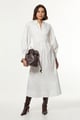 Cotton Poplin Drama Sleeve Woven Wrap Detail Shirt Dress White color
