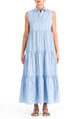 Sleeveless Tiered Stripe Dress White/Light blue color