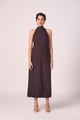 Saros Wine Silk Halter Dress Wine color