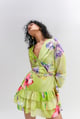 Lime Green Flowy Georgette Ruffled Mini Dress