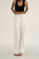 100% Linen Drawstring Straight Pants White color