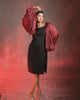 Black Sheath Dress with Maroon Organza Balloon Sleeves - Darling Girl - Image 1