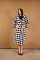 Checkered Trench Coat with Embroidery Detail Black/White/Grey color