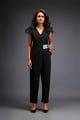 Overlap Jumpsuit with Statement Belt Black color