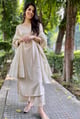 Fawn Mirror Work Chanderi Dupatta Kurta Set Beige color