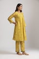 Mustard Yellow Silk Chanderi Floral Kurta Set (Set of 3) - Trendy Tokari - Image 1
