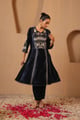 Gota Velvet Anarkali with Narrow Pants Navy Blue color