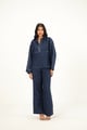 100% Linen Top Stitch Detail Navy Blue Co-Ord Set Navy Blue color
